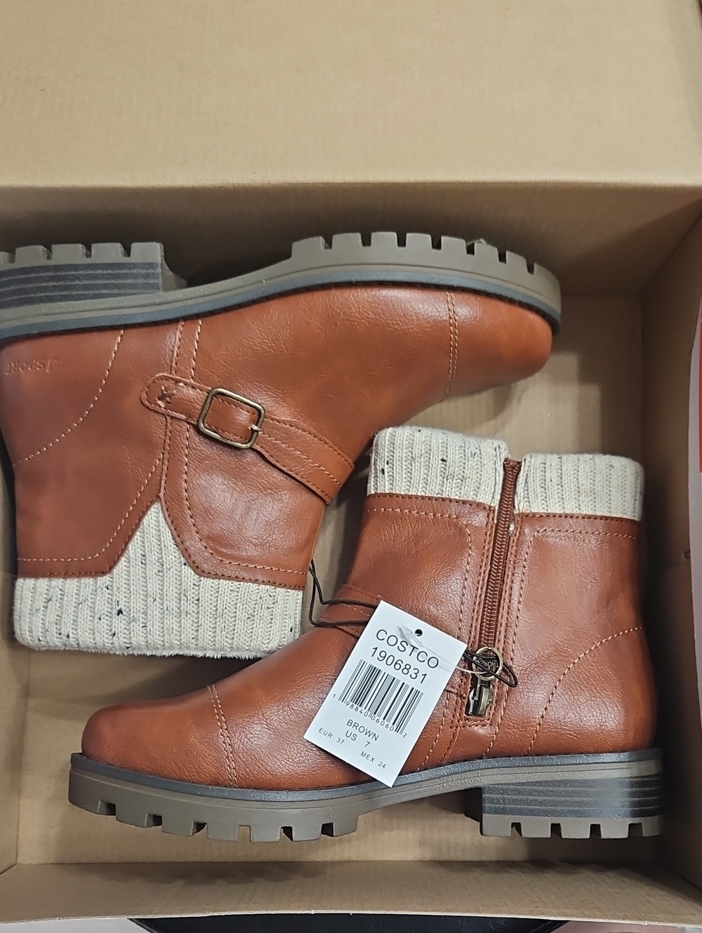 NWT Brown Women's Ankle Boots with Knit Cuff